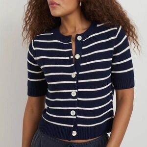 Alex Mill Elle Striped Sweater Navy Night & Off White Linen Cotton Sz XS NWT